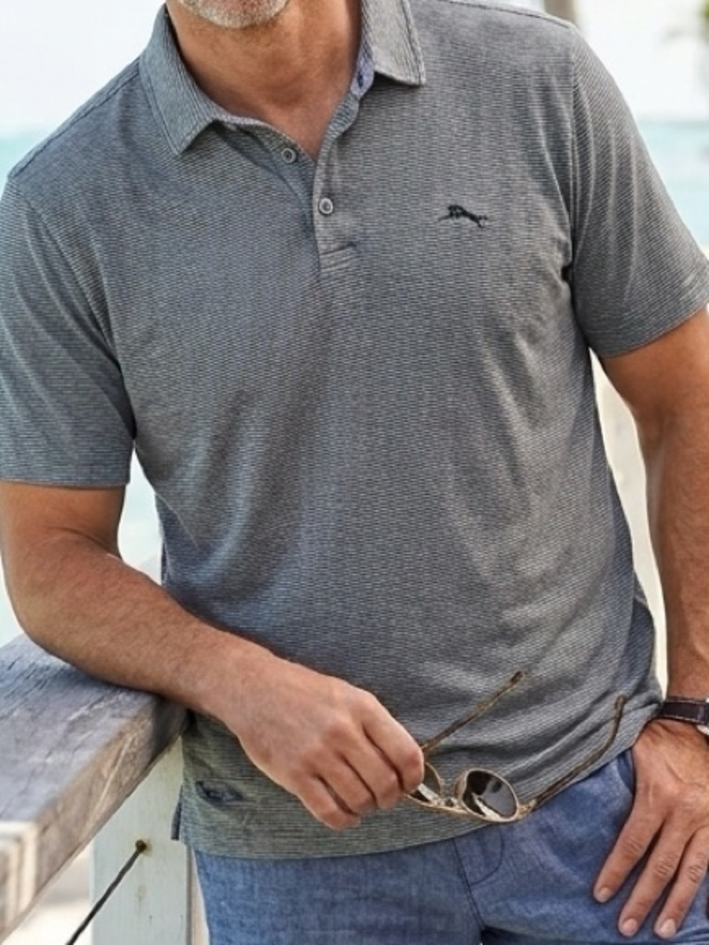 Tommy Bahama Men's Gray Striped Short Sleeve Polo Size XXL